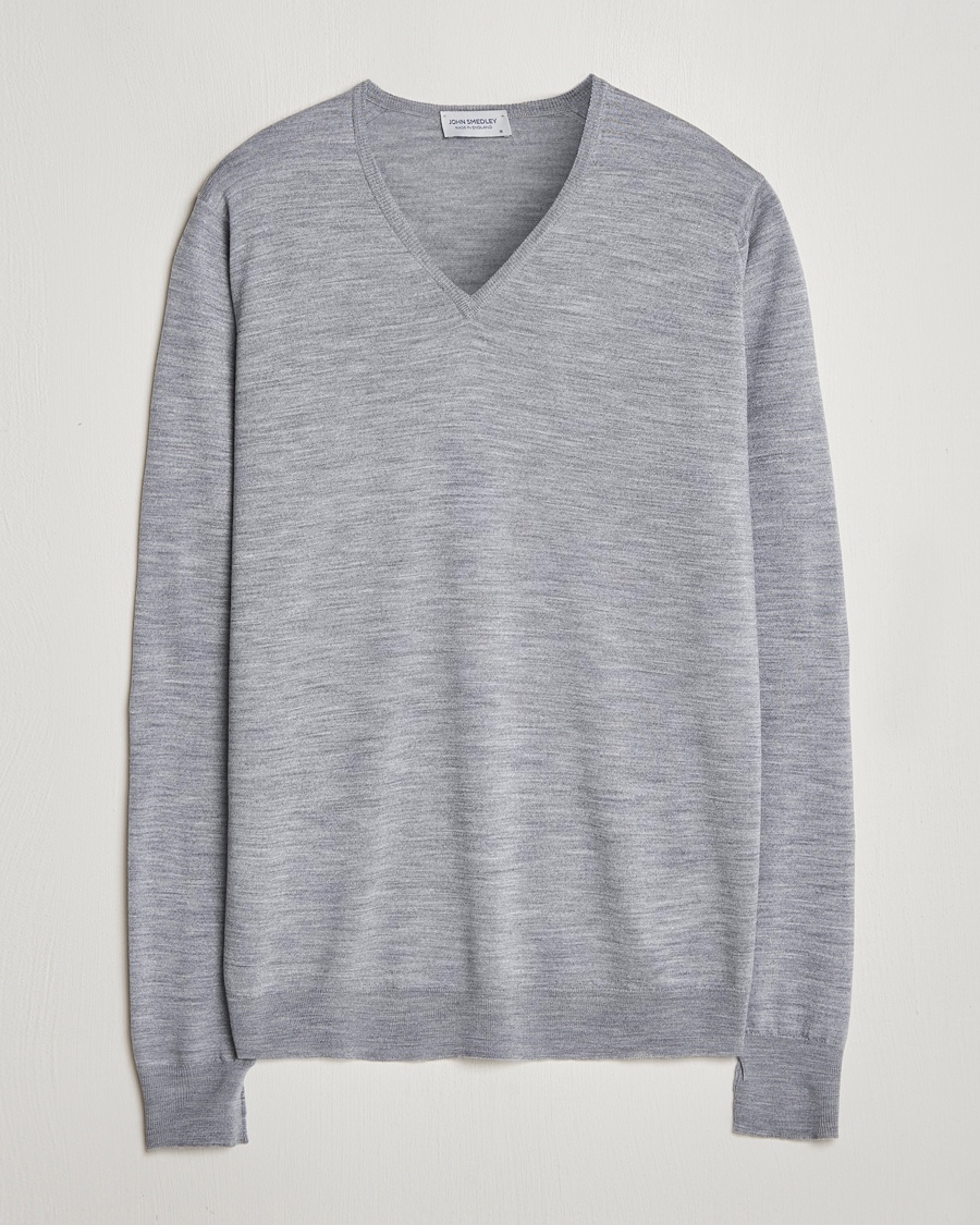 John Smedley Bobby Extra Fine Merino V-Neck Pullover Silver Grey – Grey