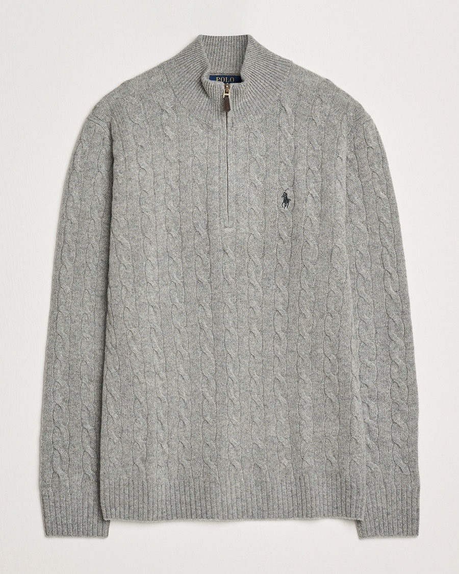 Polo Ralph Lauren Wool/Cashmere Cable Half Zip Fawn Grey Heather – Grey
