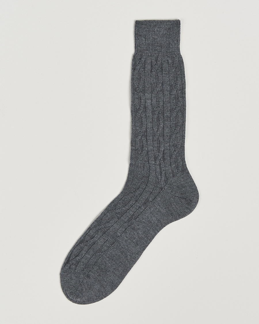 Bresciani Link Ribbed Wool Socks Light Grey – Grey