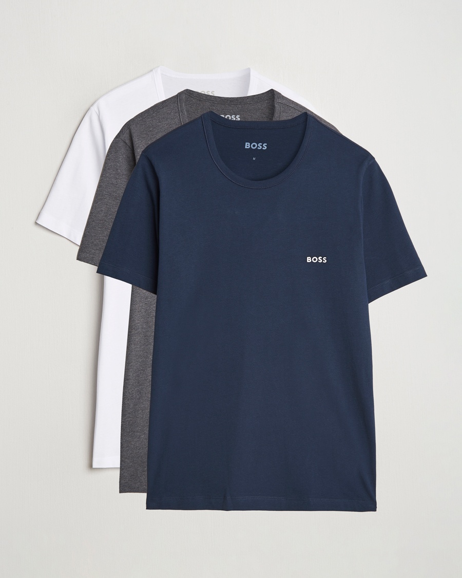 BOSS BLACK 3-Pack Crew Neck T-Shirt Grey/White/Navy – White