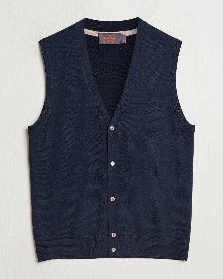 Morris Merino Slipover Vest Navy – Blue