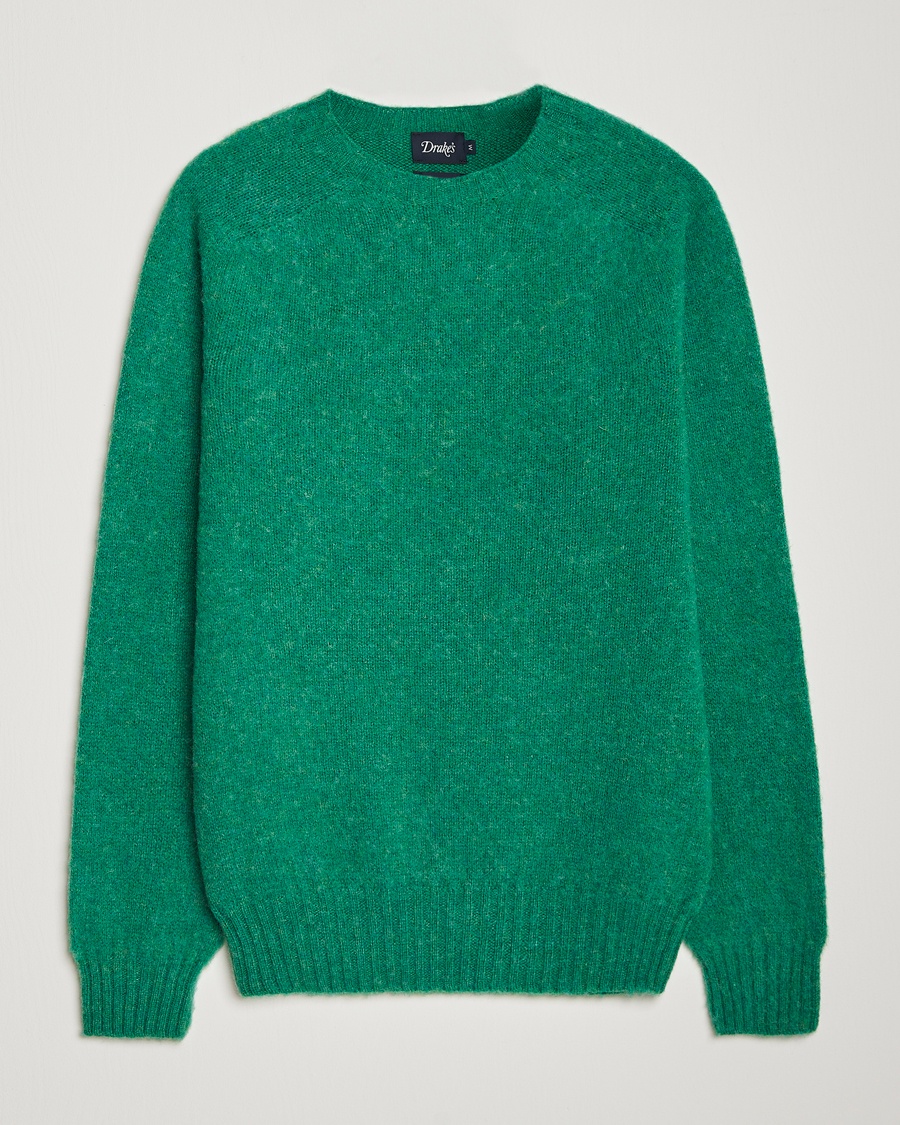 Drake's Brushed Shetland Crew Green – Green