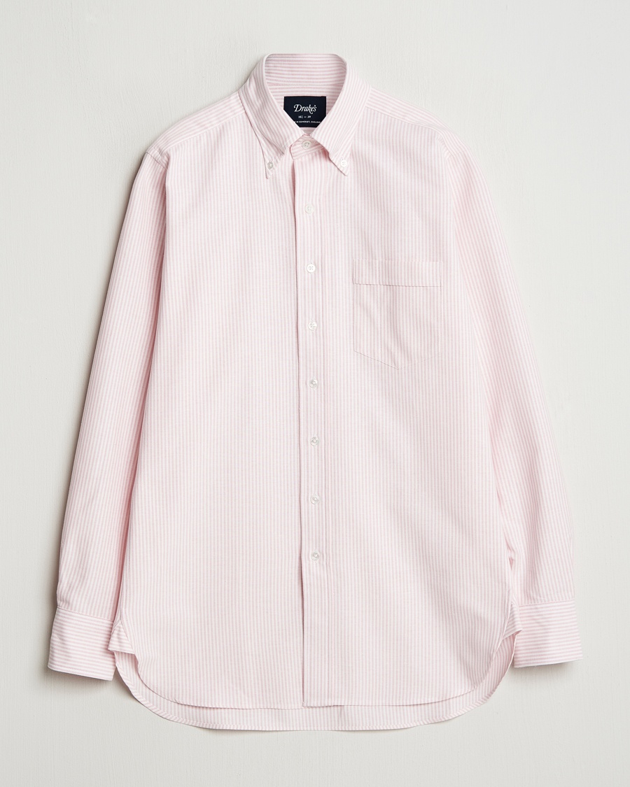 Drake's Striped Button Down Oxford Shirt Pink – Pink