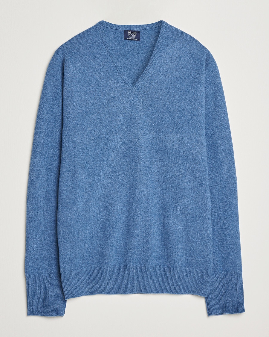 William Lockie Rob Lambswool V-Neck Clyde – Blue