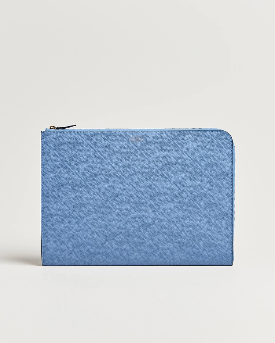 Smythson Panama Large Laptop Case Nile Blue – Blue