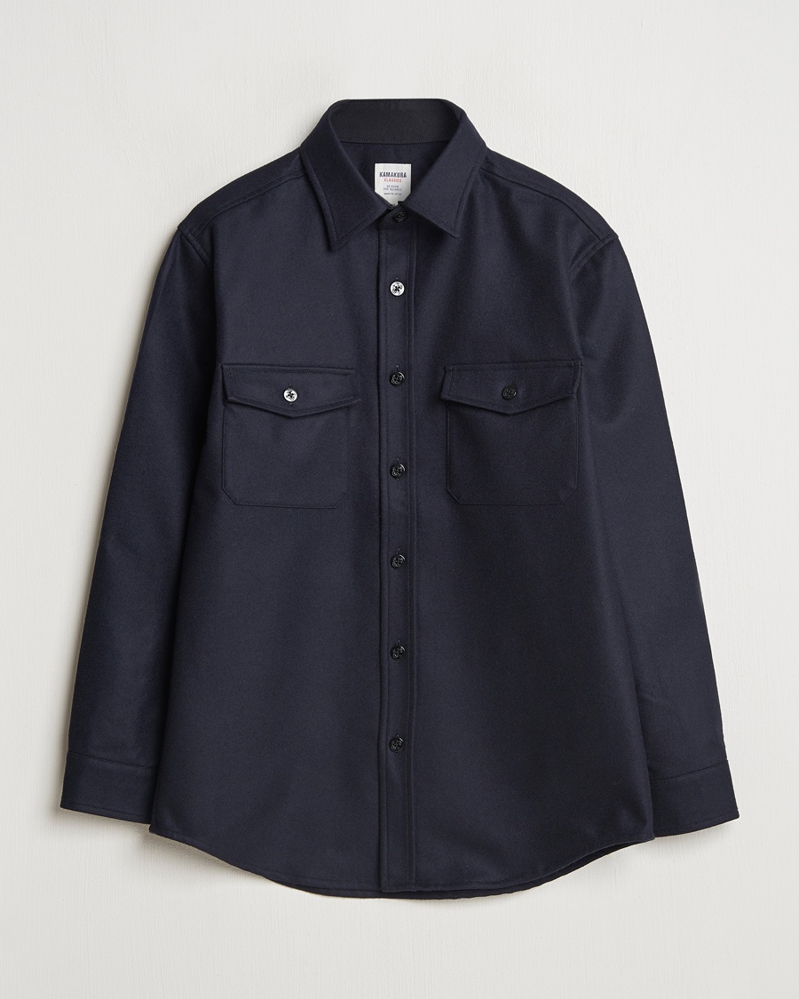 Kamakura Shirts Wool Flannel CPO Shirt Navy – Blue