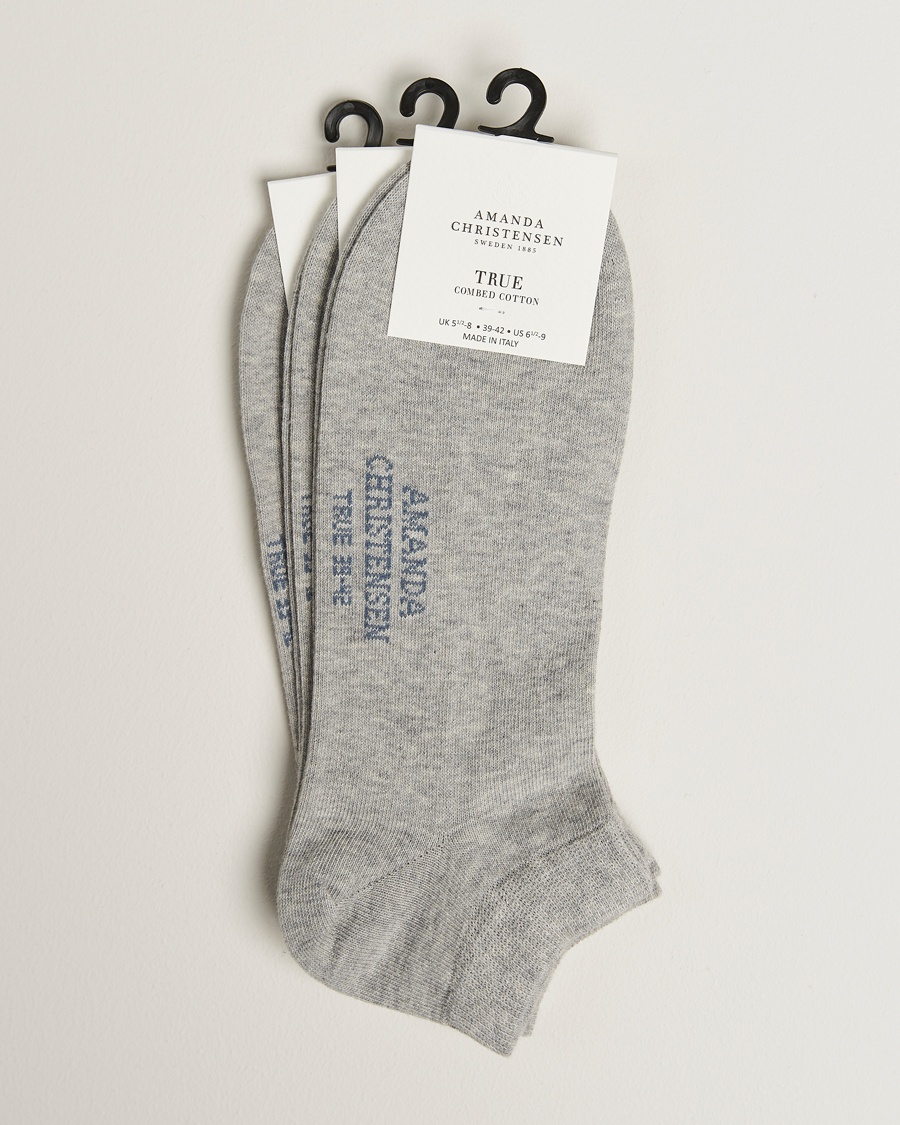 Amanda Christensen 3-Pack True Cotton Sneaker Socks Light Grey Melange – Grey