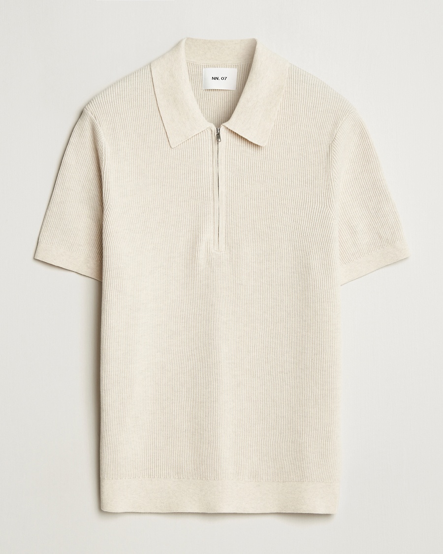NN07 Hansie Half Zip Knitted Polo Ivory – Beige