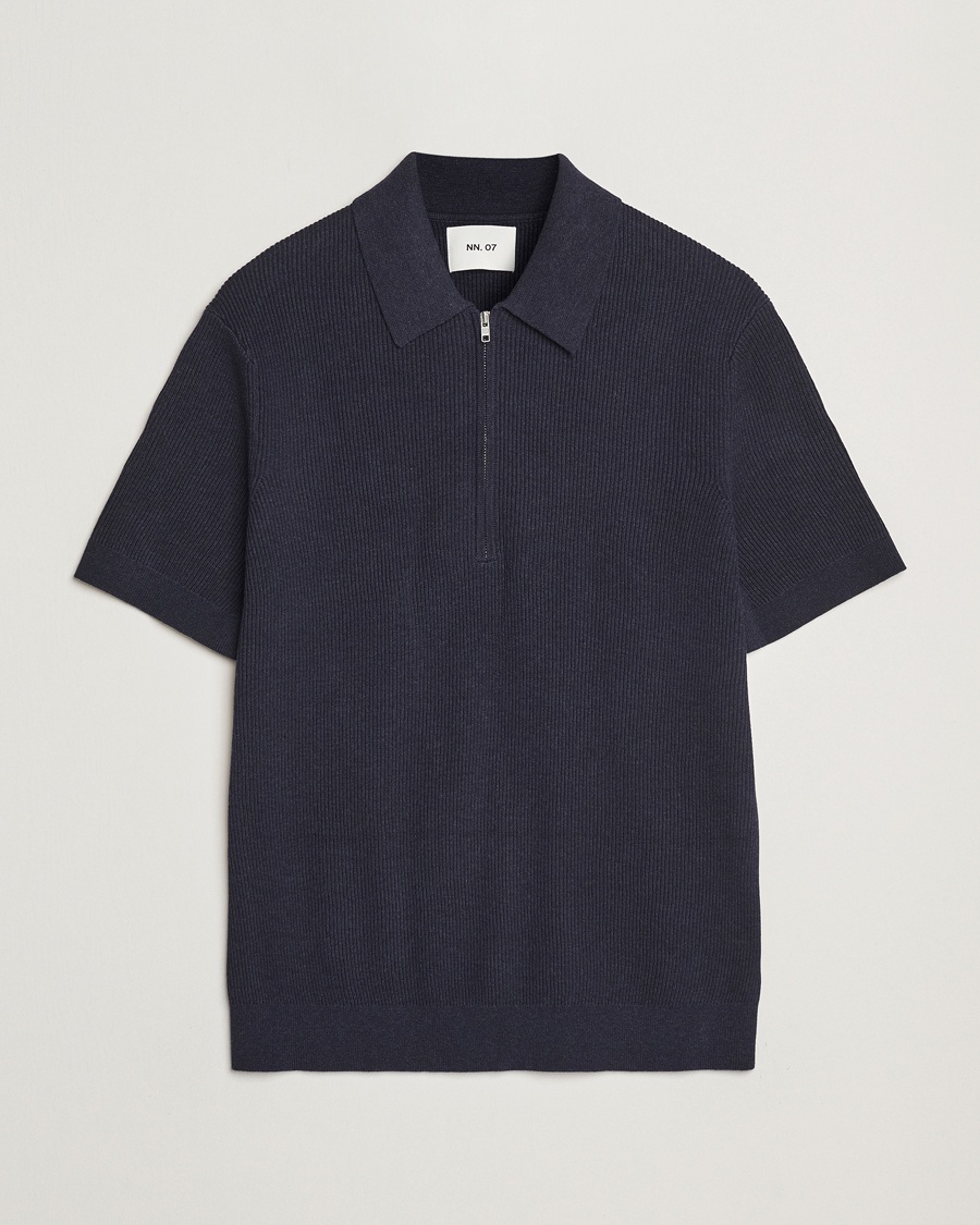 NN07 Hansie Half Zip Knitted Polo Navy Melange – Blue