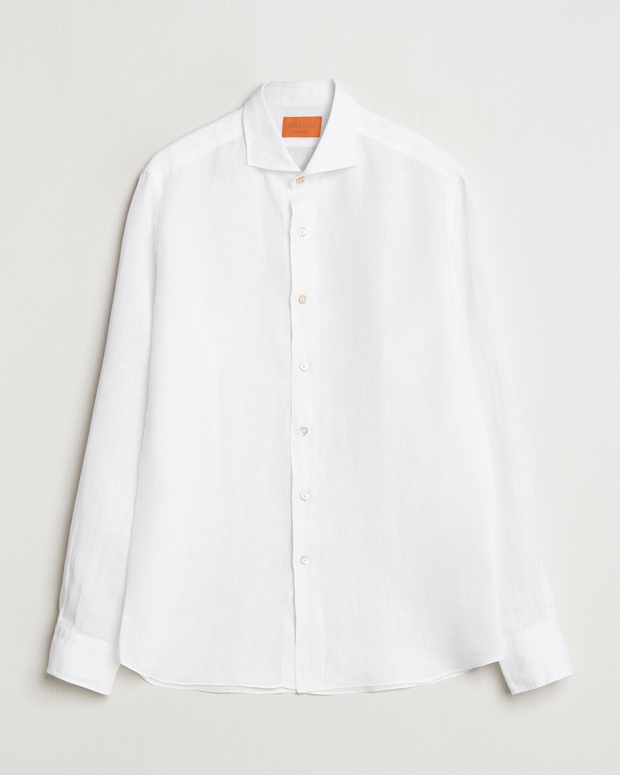 Brunello Cucinelli Linen Guru Collar Shirt White at CareOfCarl.com