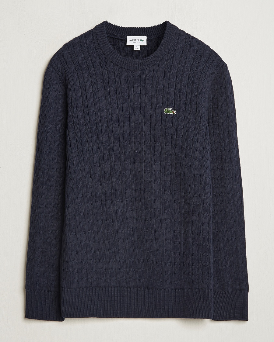 Lacoste Cotton Cable Sweater Navy Blue – Blue