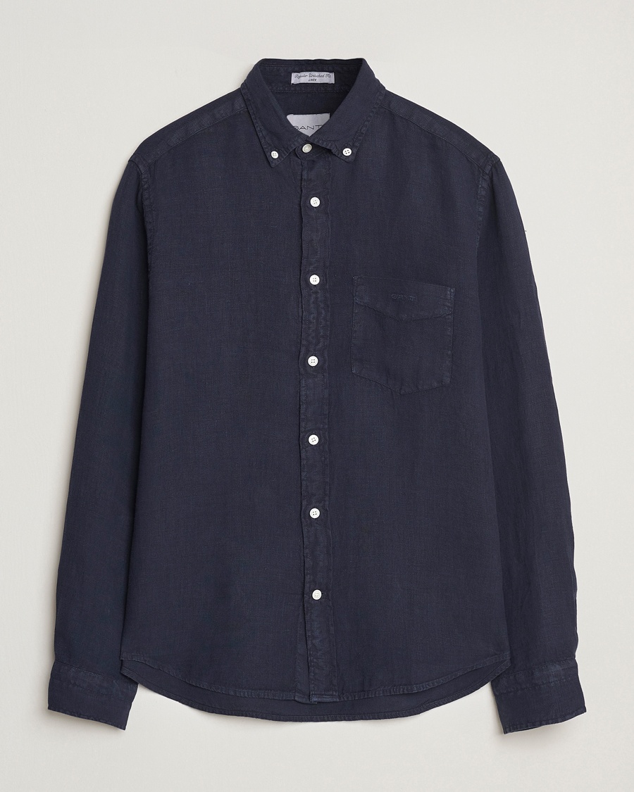 Gant Regular Fit Garment Dyed Linen Shirt Evening Blue – Blue