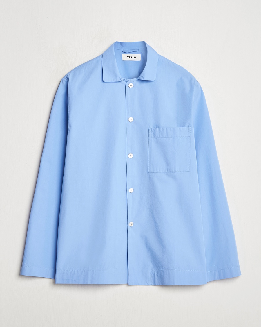 Tekla Poplin Pyjama Shirt Cornflower Blue – Blue