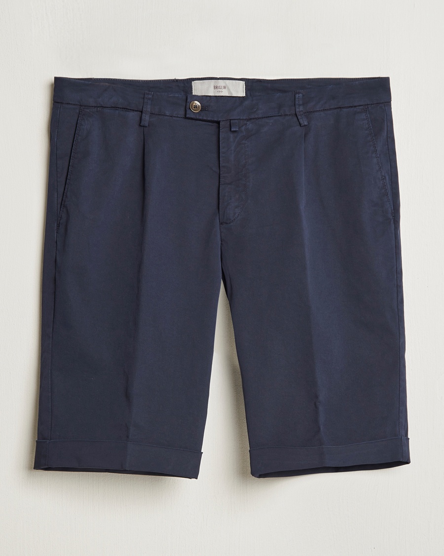 Briglia 1949 Pleated Cotton Shorts Navy – Blue