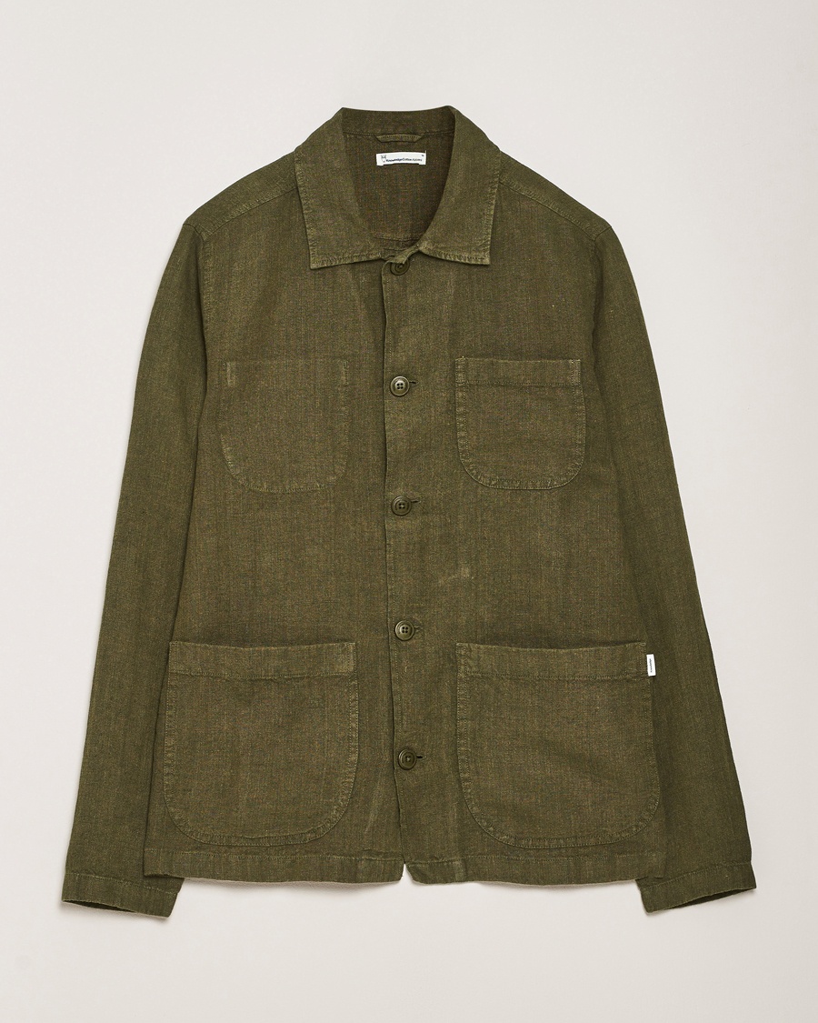 KnowledgeCotton Apparel Linen Overshirt Burnt Olive – Green