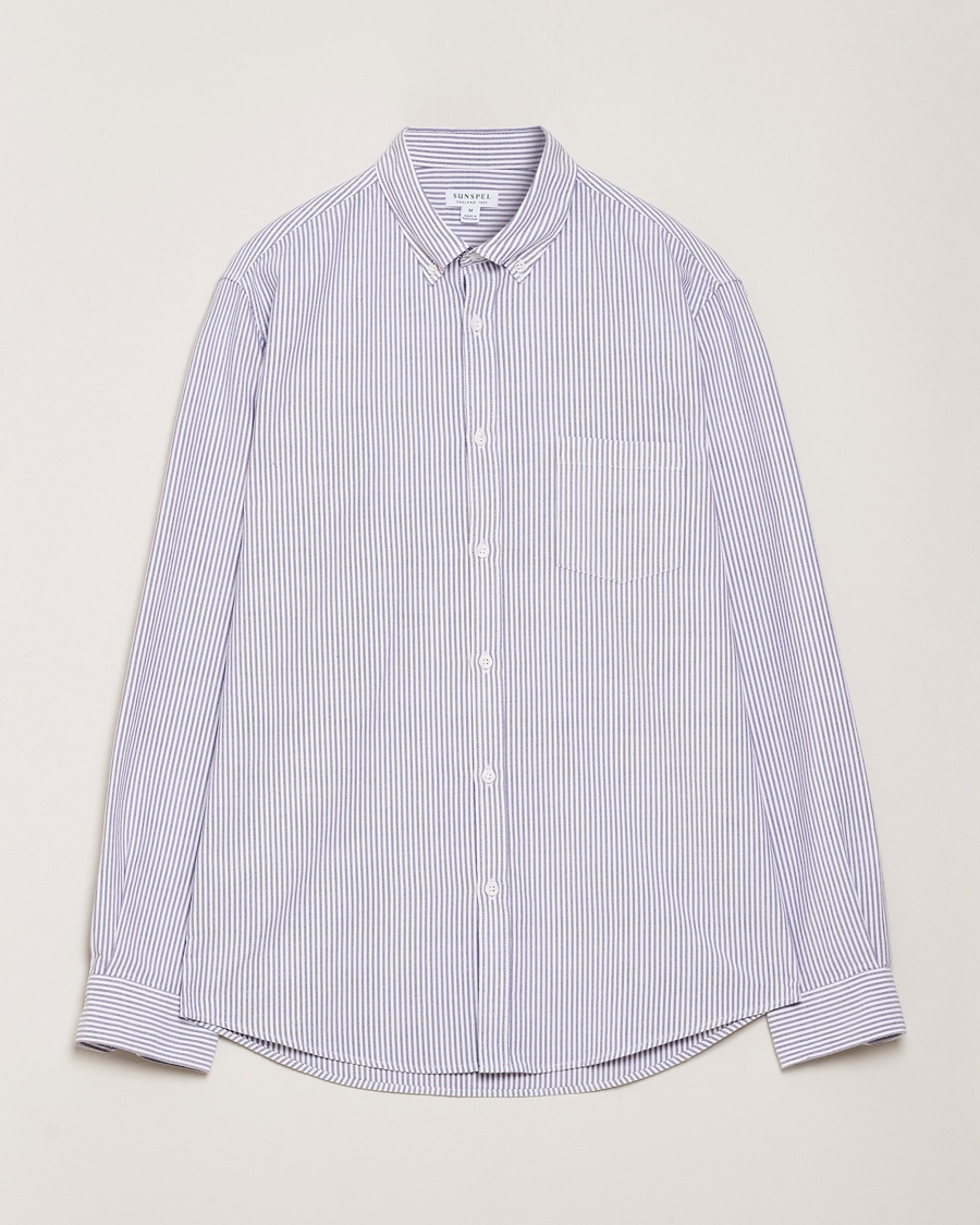 Sunspel Striped Oxford Button Down Shirt White/Navy – Blue