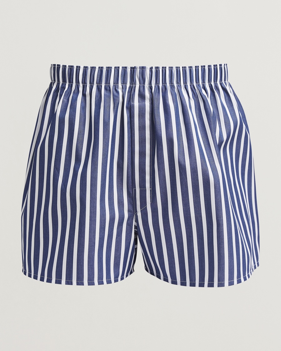 Sunspel Classic Woven Cotton Boxer Shorts Navy/White Stripe – Blue