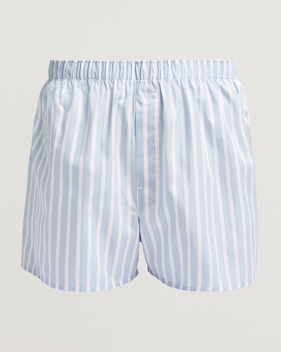 Sunspel Classic Woven Cotton Boxer Shorts Sky Blue Barstripe – Blue