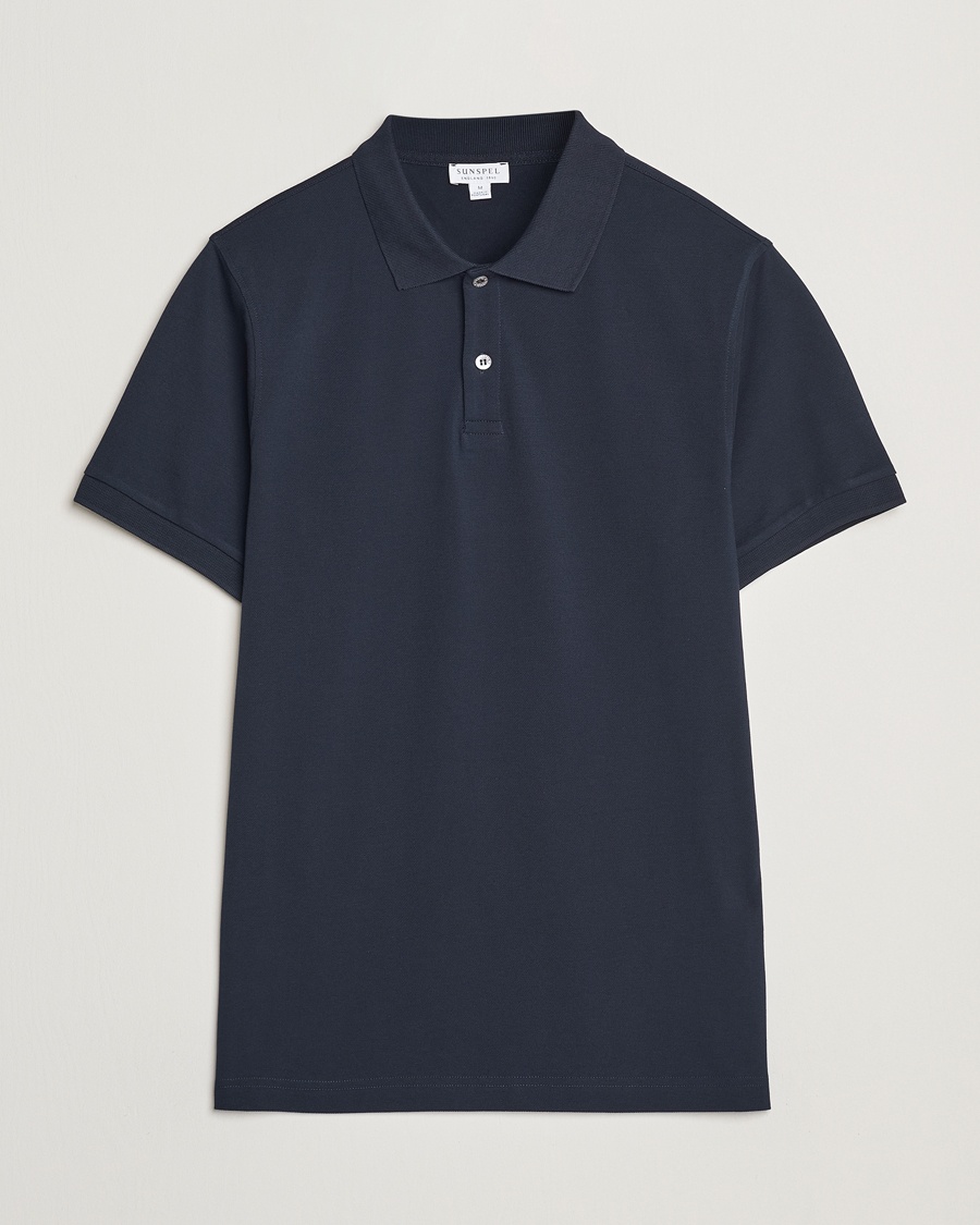 Sunspel Supima Cotton Short Sleeve Pique Polo Midnight Navy – Blue