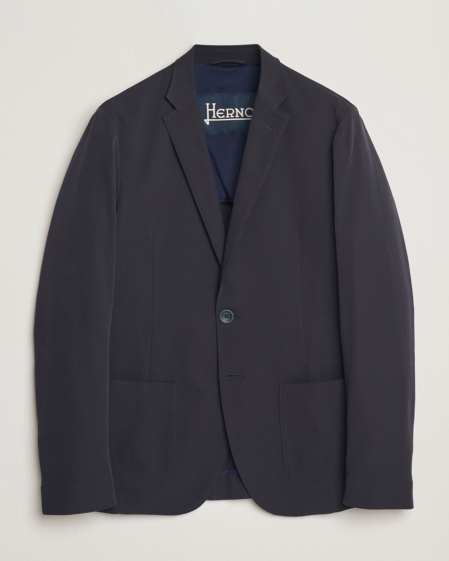 Herno Seersucker Blazer Navy – Blue