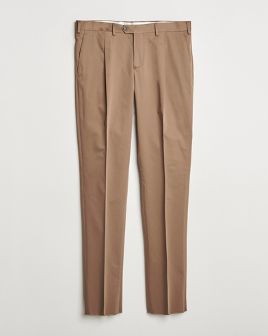 Lardini Pleated Cotton Stretch Trousers Light Brown – Brown
