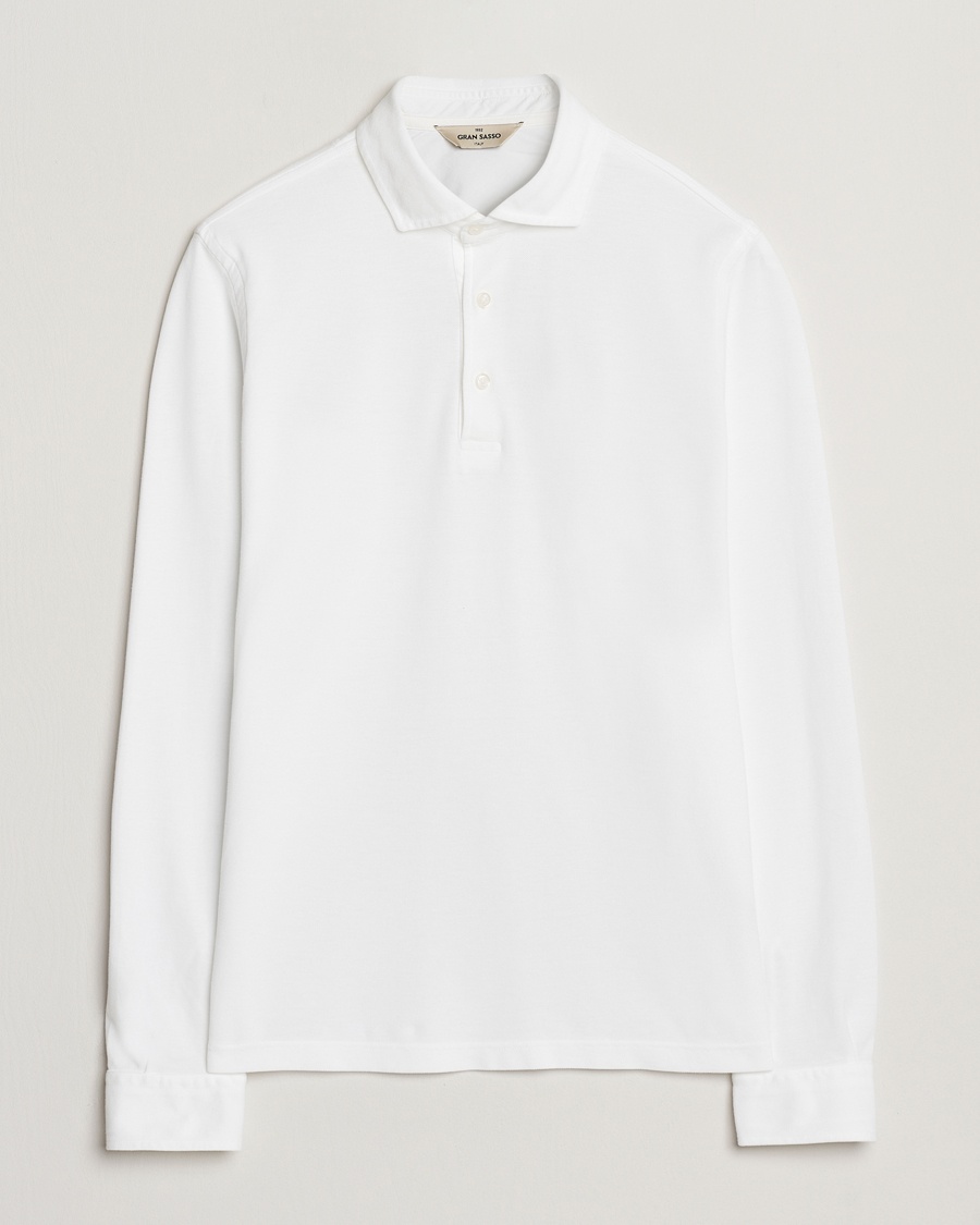 Gran Sasso Washed Long Sleeve Polo White – White