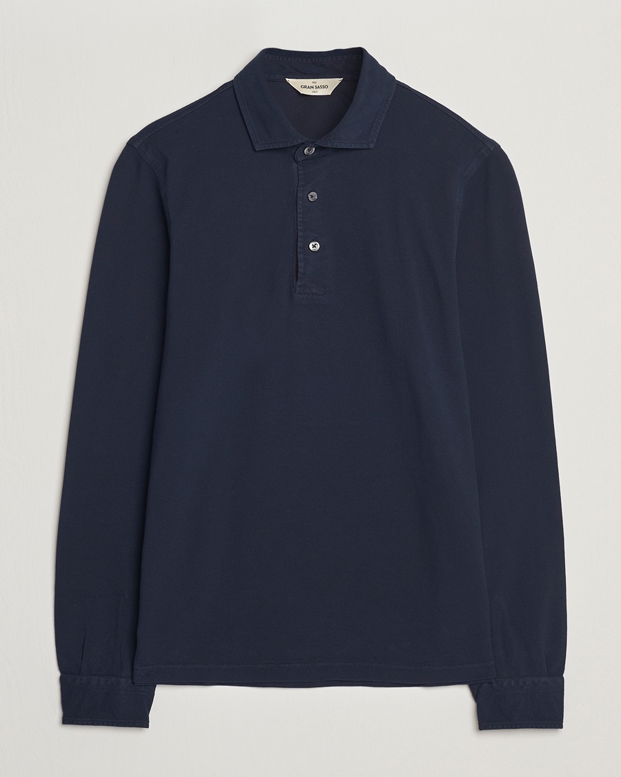 Gran Sasso Washed Long Sleeve Polo Navy – Blue