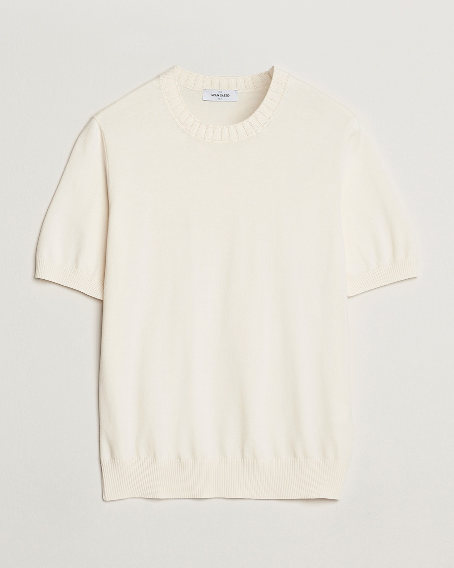 Gran Sasso Cotton Heavy Knitted Crew Neck T-Shirt Cream – White