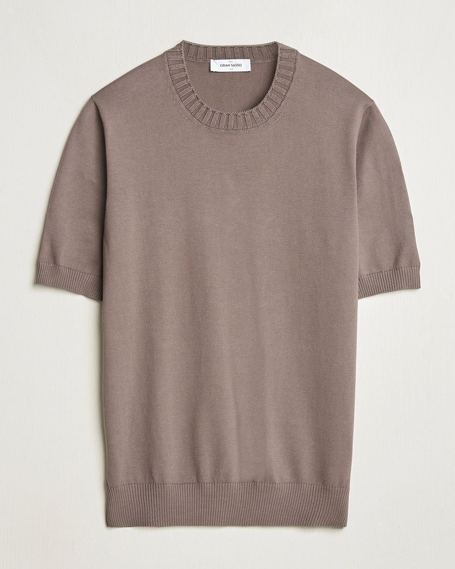 Gran Sasso Cotton Heavy Knitted Crew Neck T-Shirt Brown – Brown