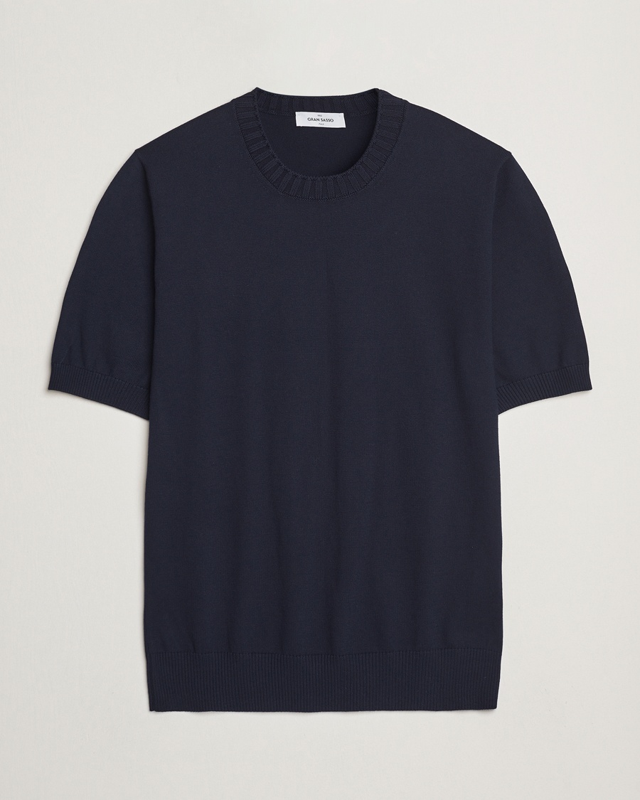 Gran Sasso Cotton Heavy Knitted Crew Neck T-Shirt Navy – Blue
