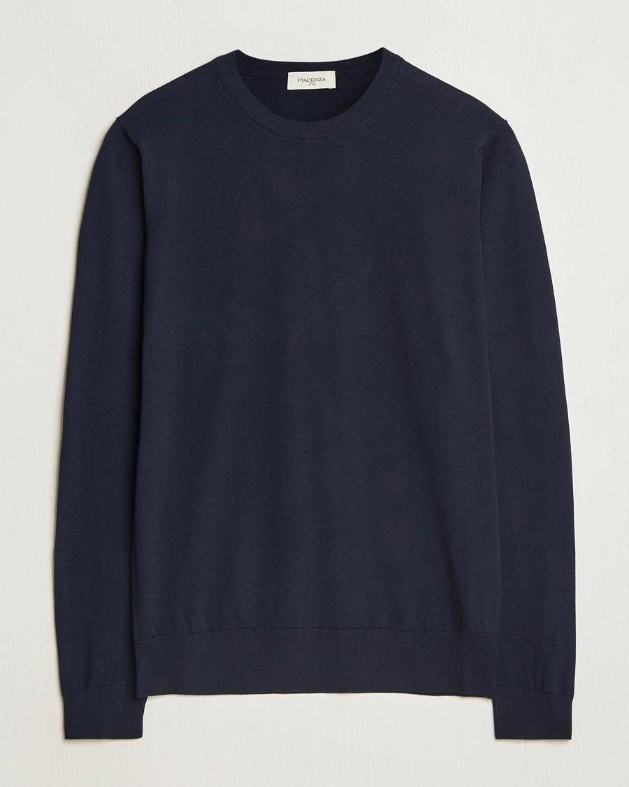 Piacenza Cashmere Merino Wool Crew Neck Sweater Navy – Blue
