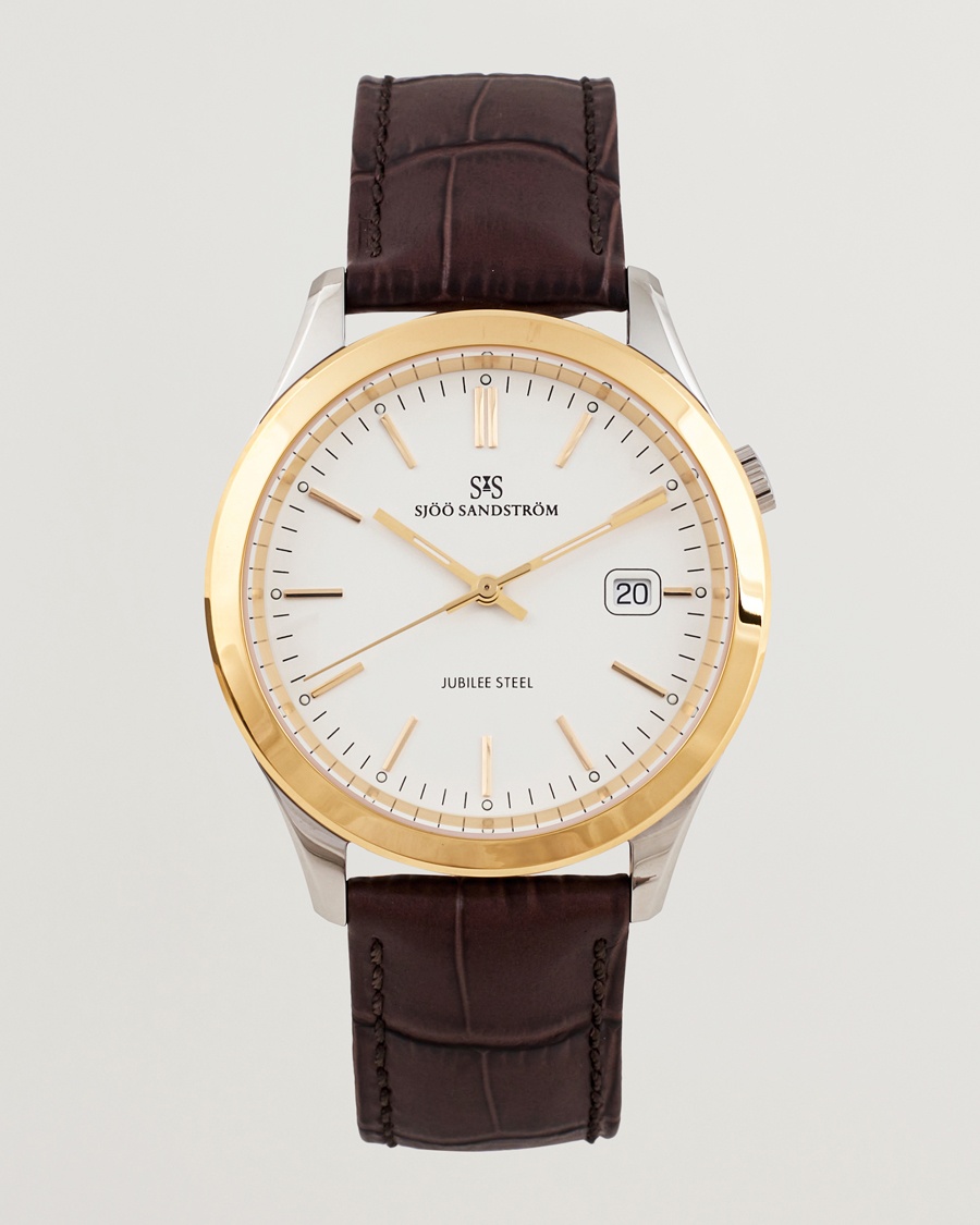Sjöö Sandström Jubilee Steel Quartz 40mm Gold Bezel White/Brown Calf – Brown