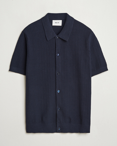 NN07 Nolan Knitted Short Sleeve Shirt Navy Blue – Blue