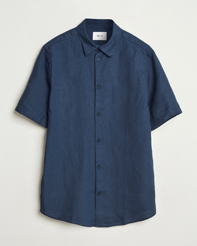 NN07 Enzo Linen Short Sleeve Shirt Navy Blue – Blue