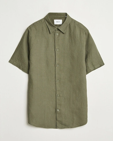 NN07 Enzo Linen Short Sleeve Shirt Capers Green – Green
