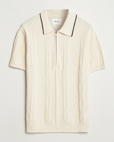 NN07 Gustav Bouclé Half Zip Polo Ivory – White