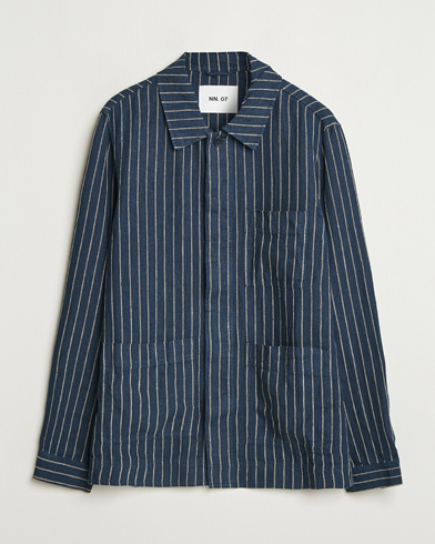 NN07 Olav Linen Pinstriped Overshirt Navy Blue – Blue