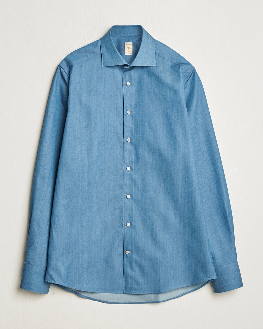 Stenströms 1899 Slim Twofold Cotton Denim Shirt Mid Blue – Blue