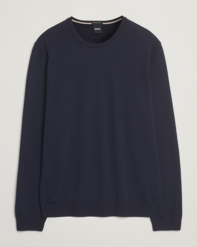 BOSS BLACK Leno Wool Crew Neck Pullover Dark Blue – Blue