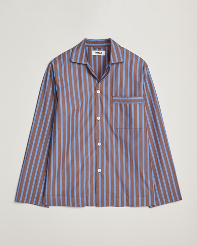Tekla Poplin Pyjama Shirt Chestnut Stripes – Brown