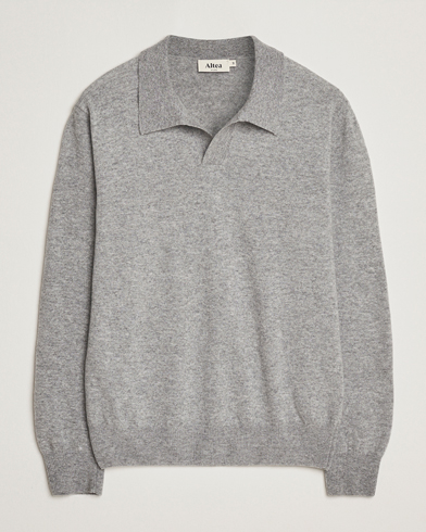 Altea Knitted Long Sleeve Polo Grey Melange – Grey