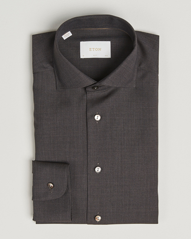 Eton Slim Fit Merino Shirt Dark Brown - Size: XL