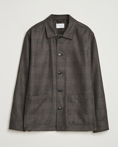 Eton Wool/Cashmere Checked Overshirt Dark Grey – Grey