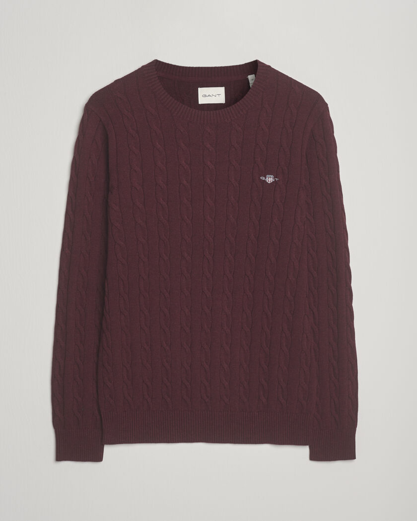 Gant Cotton Cable Crew Neck Pullover Bordeaux Melange – Red