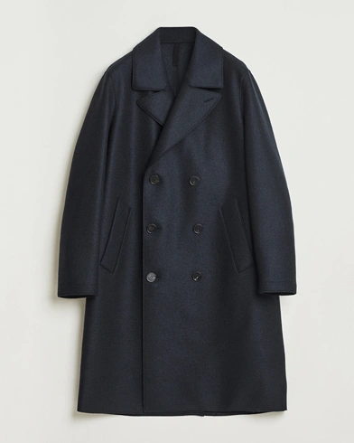 Harris Wharf London Pressed Wool Long Peacoat Dark Blue – Blue