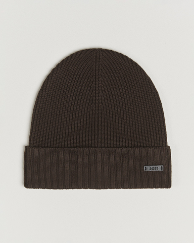 BOSS BLACK Fati Wool Beanie Dark Brown – Brown