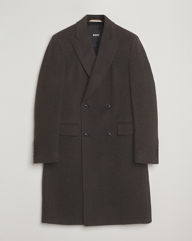 BOSS BLACK Hyde Wool/Alpaca Double Breasted Coat Dark Brown - Size: 52