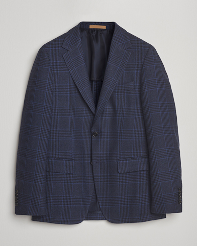 BOSS CAMEL Jeff Wool Checked Blazer Dark Blue – Blue
