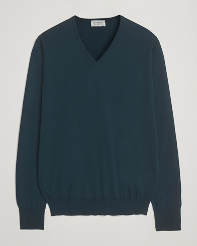 John Smedley Bobby Extra Fine Merino V-Neck Pullover Richardson Green - Size: M