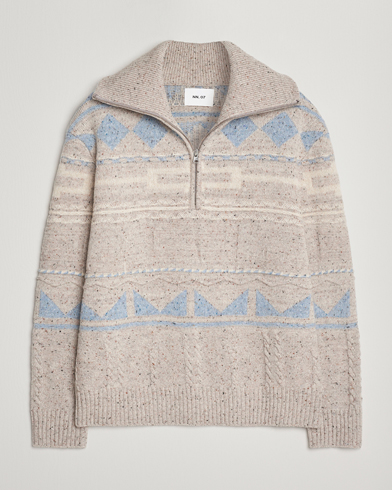 NN07 William Heavy Knitted Wool Half Zip Ecru – Beige